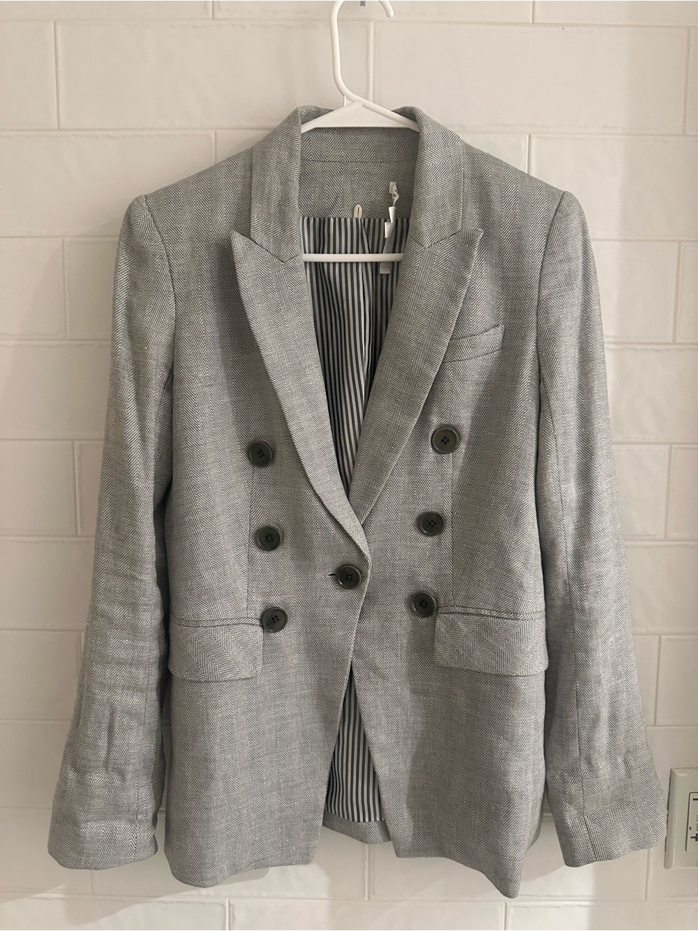 Veronica Beard Womens 2 Grey Linen Double Breasted Dickey Blazer Jacket Miller